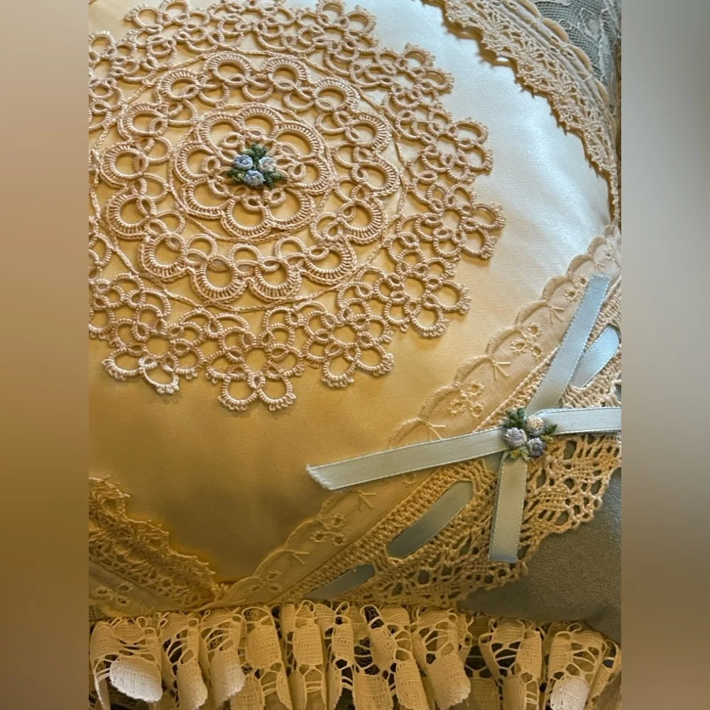 3 Vintage Satin & Lace Throw Pillows~Shabby Chic~Victorian Decor ~Very Pretty!!